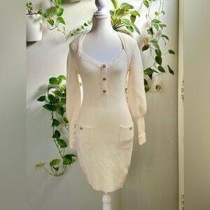 Express Ivory Knit Button-Front Sweater Dress XS